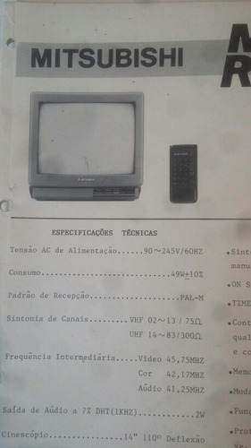 Manual De Reparo Tv Mitsubishi Tc 1492 Raridade (Usado)