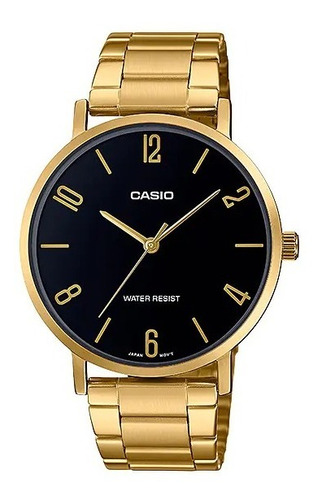 Reloj Casio Hombre Mtp-vt01g-1b2 Color De La Correa Dorado Color Del Bisel Dorado Color Del Fondo Negro