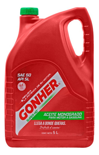 Aceite Monogrado Sae 50 Super Hd Api Sl Gonher 5l