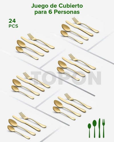 Juego De Cubiertos Acero Inoxidable Dorado Topon 24 Piezas