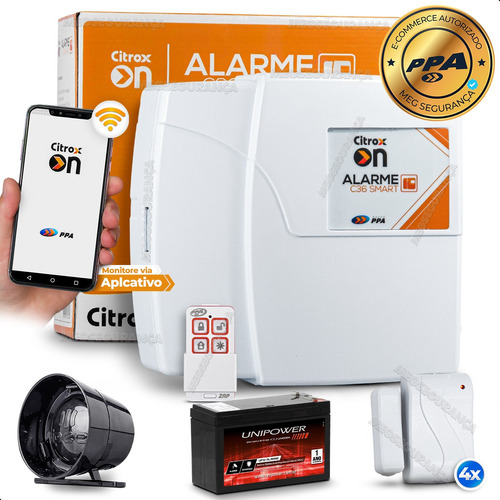 Kit Alarme Sem Fio Ppa On App Wifi 4 Sensor Bateria Sirene