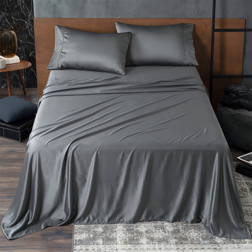 Sábanas De Satín Matrimonial Lujosa Y Sedosa - Real Textil + Funda de almohada Elegante Para Todo El Año Color Gris