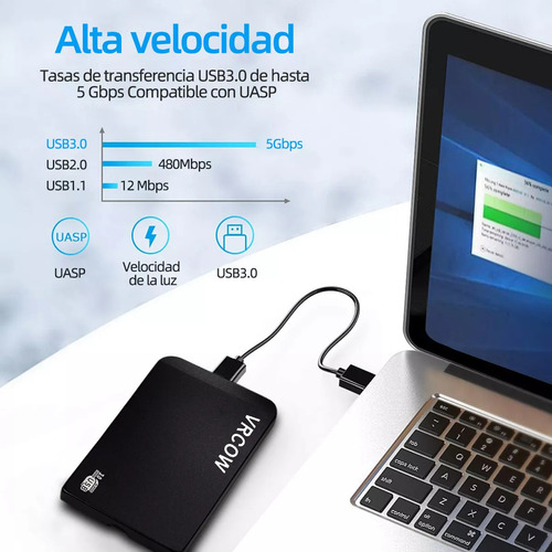 Externo Disco Duro Ssd 2tb Sólido Mini Portátil Vrcow 2000gb Usb3.0 Delgado Compatible Con Pc Portátil Y Mac Negro