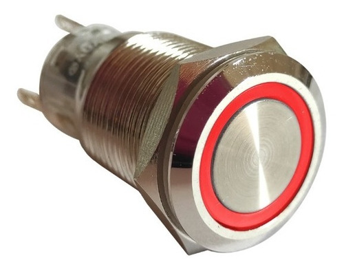 Pulsador Metalico Cromado 19mm Led Rojo Ip67 Sin Retención