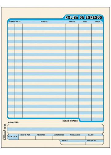 Poliza De Egresos Printaform 1005 Carta 50 Hjs. Canario