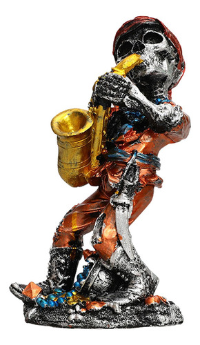 Estatua De Esqueleto De Estatuilla De Banda Saxofón Argenta