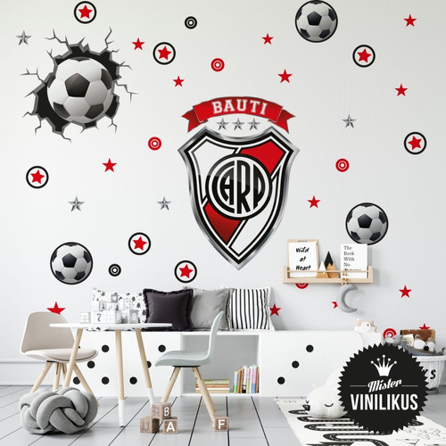 Vinilo Pared Rota Pelotazo+escudo River X X L Con Tu Nombre 