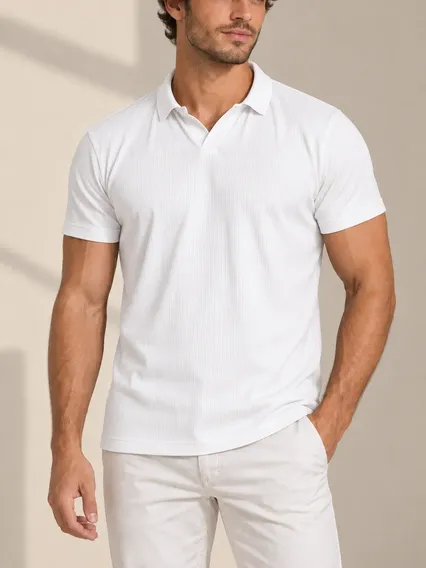 Camisa Gola Polo Texturizada Italiana Masculina Elegante Off G Liso