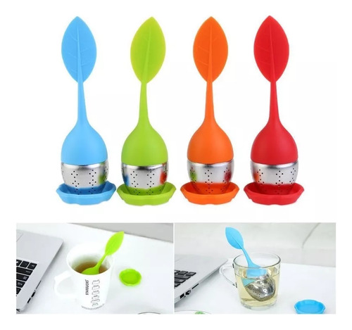 4set Durable Hoja En Forma De Silicona Mango Té Infusor Cola