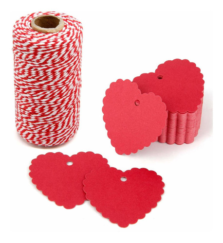 100 Etiqueta Papel Kraft Forma Corazon Para Dia San Valentin