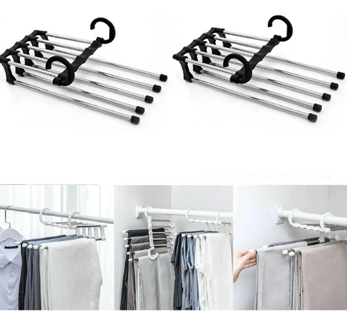 2 Cabides Para Calças Organizador Armário Aço Inox 5 Andares