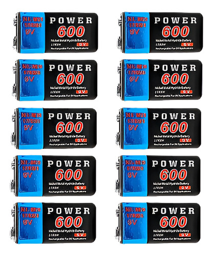 10 Pcs 9v 9 Voltios 600mah Ni-mh Pp3 17r8h Recargable Baterí