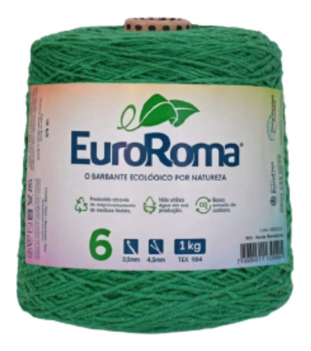 Barbante Euroroma 1 Kg 1016m Nº6 Tricô Crochê Cores Full Cor Verde Bandeira 803