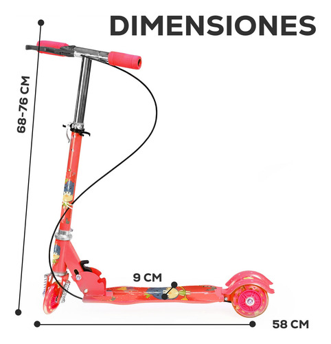 Patín Infantil Scooter 3 Ruedas Con Freno Delantero Luz Led Color Rojo YUB-101A