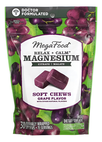 Megafood Relax+calm Magnesio Masticable Uva 30pza
