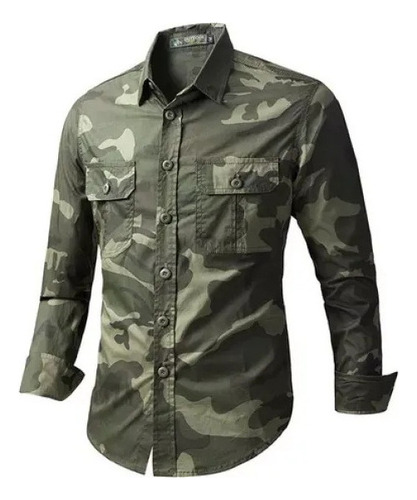 Camisa De Camuflaje Work Style De Manga Larga Para Hombre