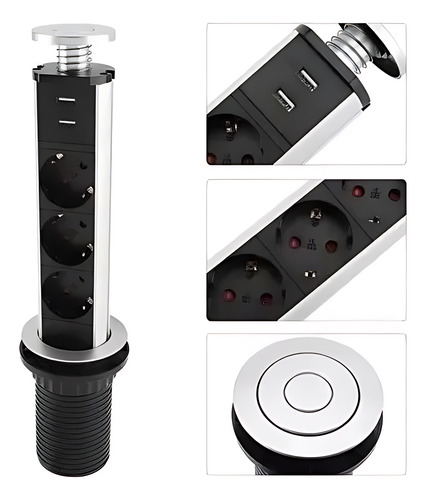 Torre Enchufe Chileno Eu 3 Enchufes 2 Usb Retráctil Muebles