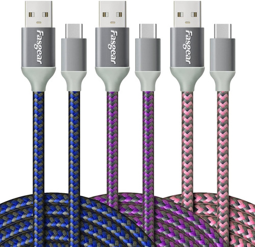 Cable De Metal Gris Tipo C 9.8 Ft/9.8 Ft, Azul/purpura/rosa