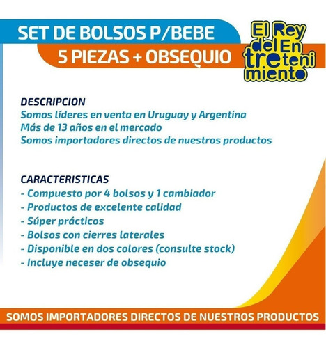Set Completo 6 Bolsos Maternal Bebé Con Cambiador - El Rey