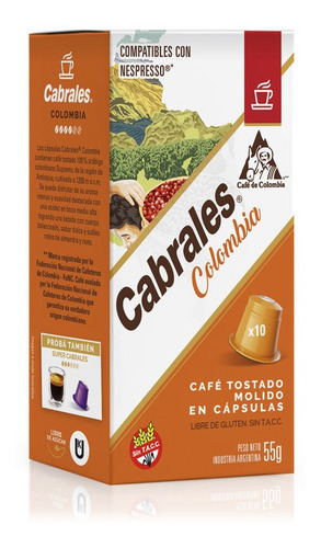 Imagen 1 de 1 de Capsulas De Cafe Espresso Colombia Cabrales Nespresso X 10