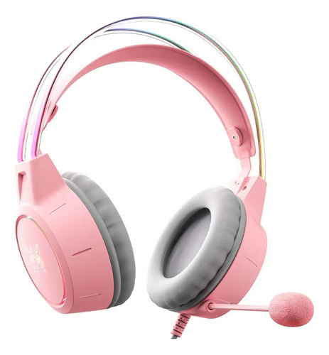 Fone De Ouvido Over-ear Gamer Onikuma X15 X15 Rosa Com Luz  Multicolor Led