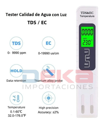 Medidor Digital 3 En 1 Conductimetro Ec Tds Y Temp Agua