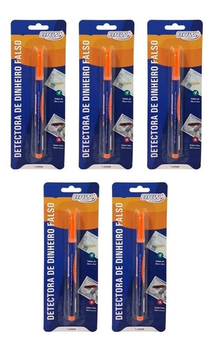 Caneta Detectora De Nota Dinheiro Falso Kit C/5 Brw