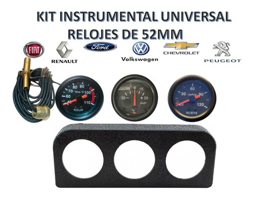 Kit 3 Relojes Instrumentales Aceite Agua Voltimetro+soporte