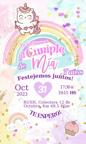 comprar Invitación Digital Tarjeta Arcoiris Kawaii Para Whatsapp