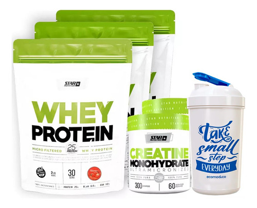 Star Nutrition Whey Protein X3un +creatina 300gr X2un + Vaso
