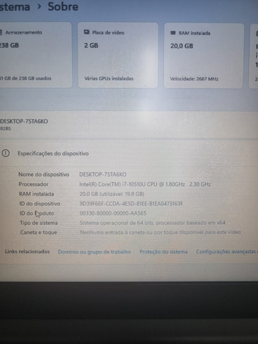 Notebook Lenovo Ideapad 3i -i7 10510u - 20gb -ssd256gb -w10 Cinza (Usado)