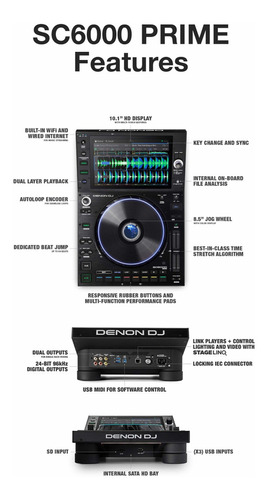 Controlador de DJ Denon SC6000 preto