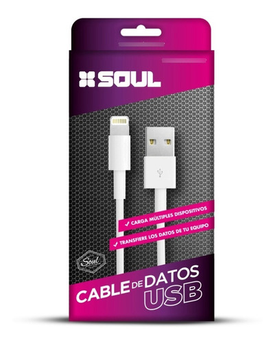 Imagen 1 de 1 de Cable Soul Para iPhone 8 X 11 12 Plus Carga Rapida 1 Metro