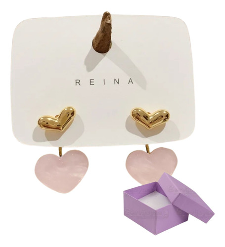 Arete Corazón Rosa Oro Laminado 18k Estuche Regalo Mujer