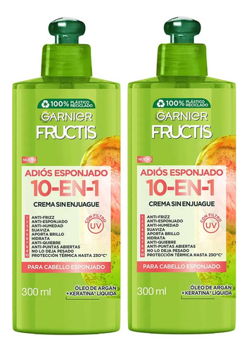2 Crema Para Peinar Garnier 10 En 1 Adiós Esponjado 300ml