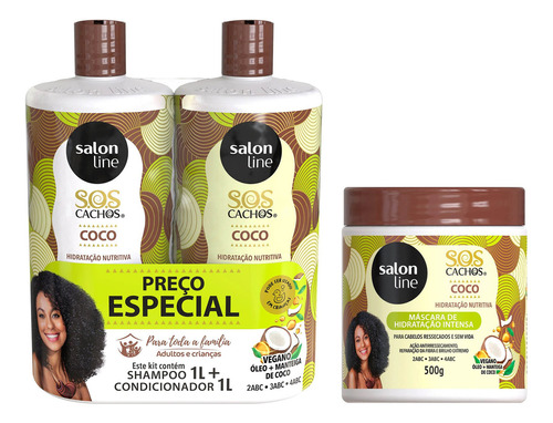 Shampoo Condicionador E Mascara S.o.s Cachos Coco Salon Line