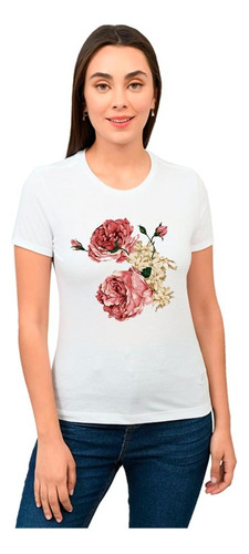 Playera Mujer Flores Rosas Diseño 146 Playeras Beloma