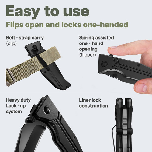 Cuchillo Táctico Para Hombre, Cuchillo De Bolsillo Negro De