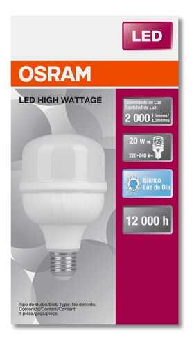 Imagen 2 de 4 de Lampara Hi Power Led 20w Galponera 20w Osram Pack X 2u
