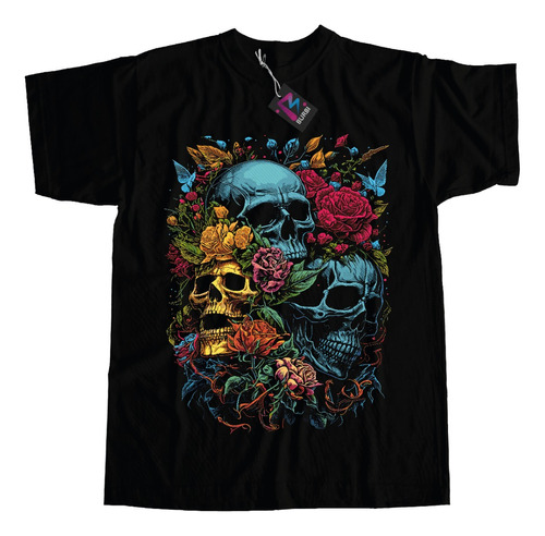 Remera Calaveras Coloridas Estampa Grande Calidad Premium