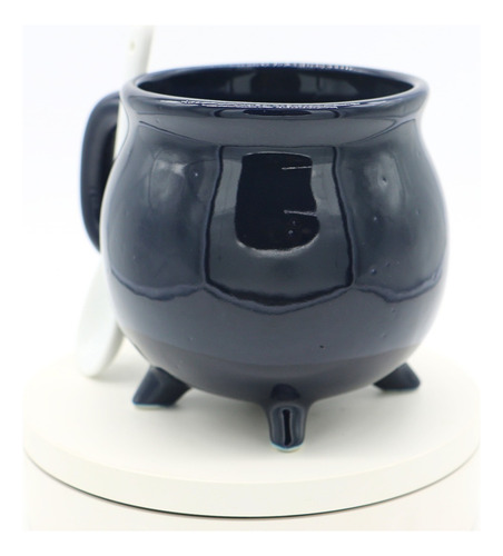 Caldero De Cerámica Tipo Taza Color Azul Cobalto Con Cuchara