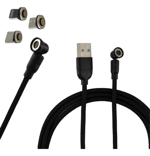 Cable Magnetico Iman 3en1 Carga Rapida Para Iphone Tipo C V8 Negro