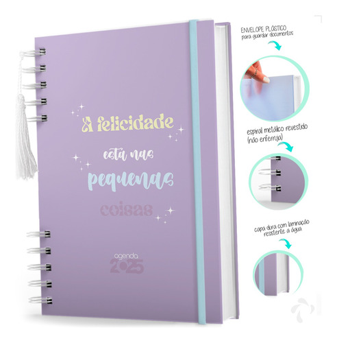 Agenda Coleção Frases Felicidade Cor Roxo Com Capa Dura