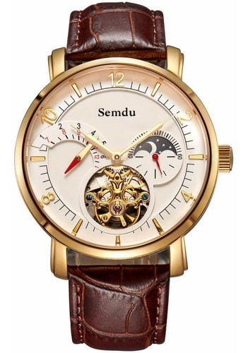 Reloj Hombre Semdu 7065 Automático 44mm Pulso Marron