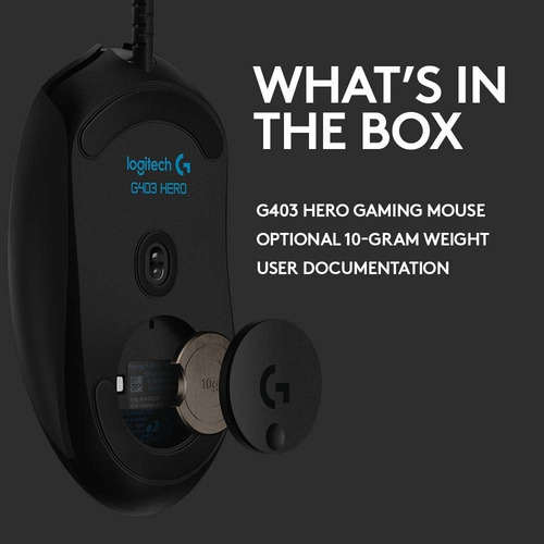 Ratón Gaming Logitech G403 Hero 25k, Rgb, Ligero 87g+10g