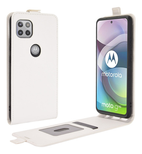 Color Blanco Para Motorola Moto G 5g R64, Piel Con Tapa Vert