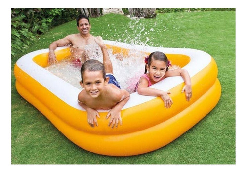 Alberca Piscina Inflable Familiar Rectangular Intex 600l Naranja/blanco