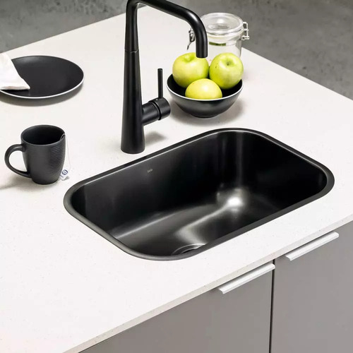 Kit Cuba Retangular Cozinha 50x34 Inox + Válvula Com Tampa Cor Preto