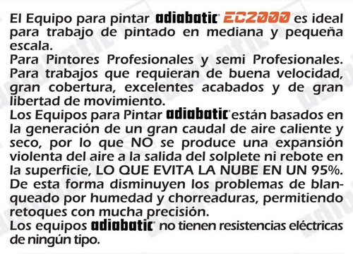 Imagen 5 de 6 de Equipo De Pintar Hvlp Adiabatic Ec2000 Pistola Taza Gravedad