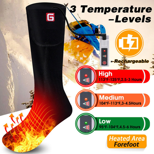 Calcetines Térmicos Eléctricos Recargables Para Hombre Y Muj Negro Diseño De La Tela Talle